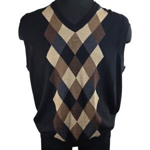 Turnbury Men's Argyle Sweater Vest‎ Merino Wool Black Brown Tan XL PreppyGrandpa